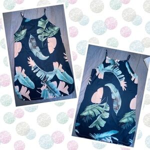 NWOT Navy blue sundress with green & pink palm leaves. LG